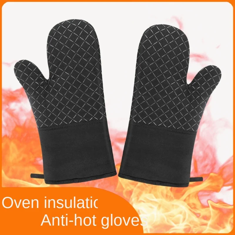 

1 Piece Kitchen Silicone Oven Mitts Cotton Heat Resistant Bbq Gloves Outdoor Barbecue Cooking Tools Microwave Baking Accessories