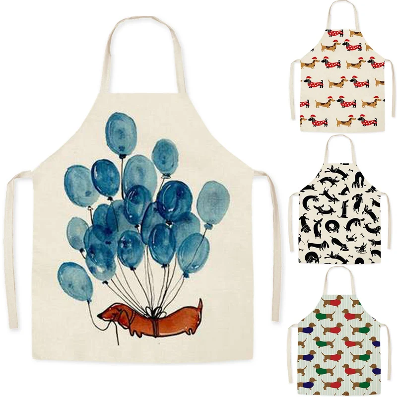 

Bulldog Dachshund Pug Dog Printed Kitchen Apron for Woman Cotton Linen Bib 75x65cm Home Cooking Baking Cleaning Tools