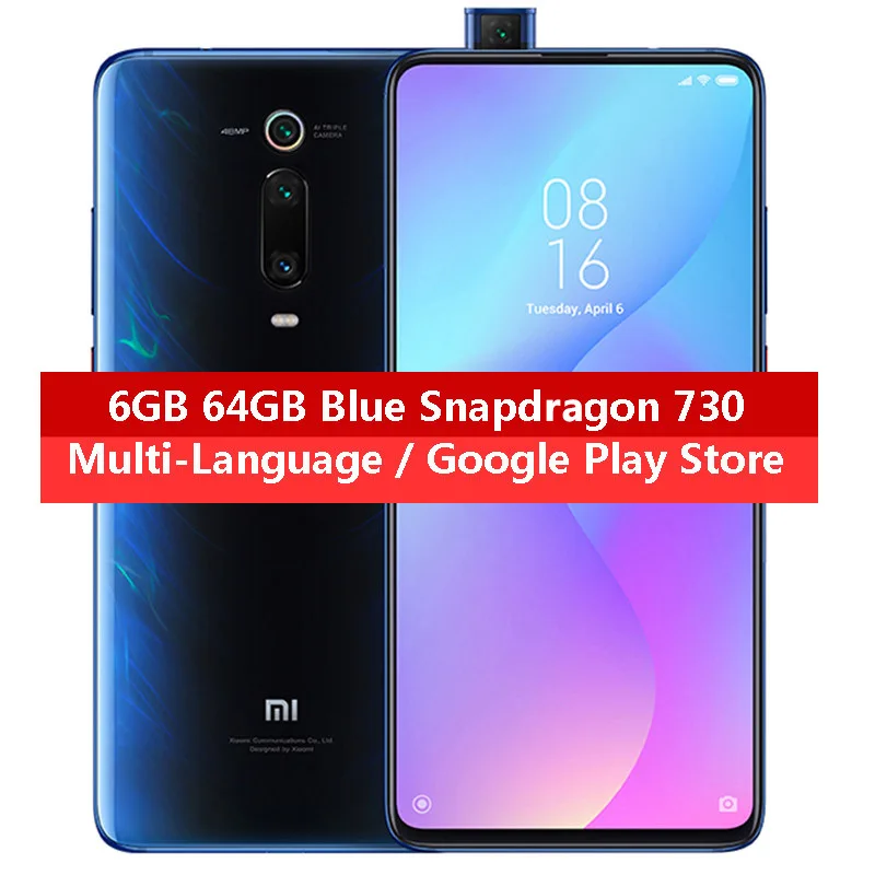 Blue 6GB 64GB Xiaomi Mi 9T 6 ГБ 64 Гб мобильный телефон Snapdragon 730 AI 48MP AI сзади Камера 4000 мА/ч, 6,3" AMOLED Дисплей, глобальная версия, CE - Color: Blue 6GB 64GB