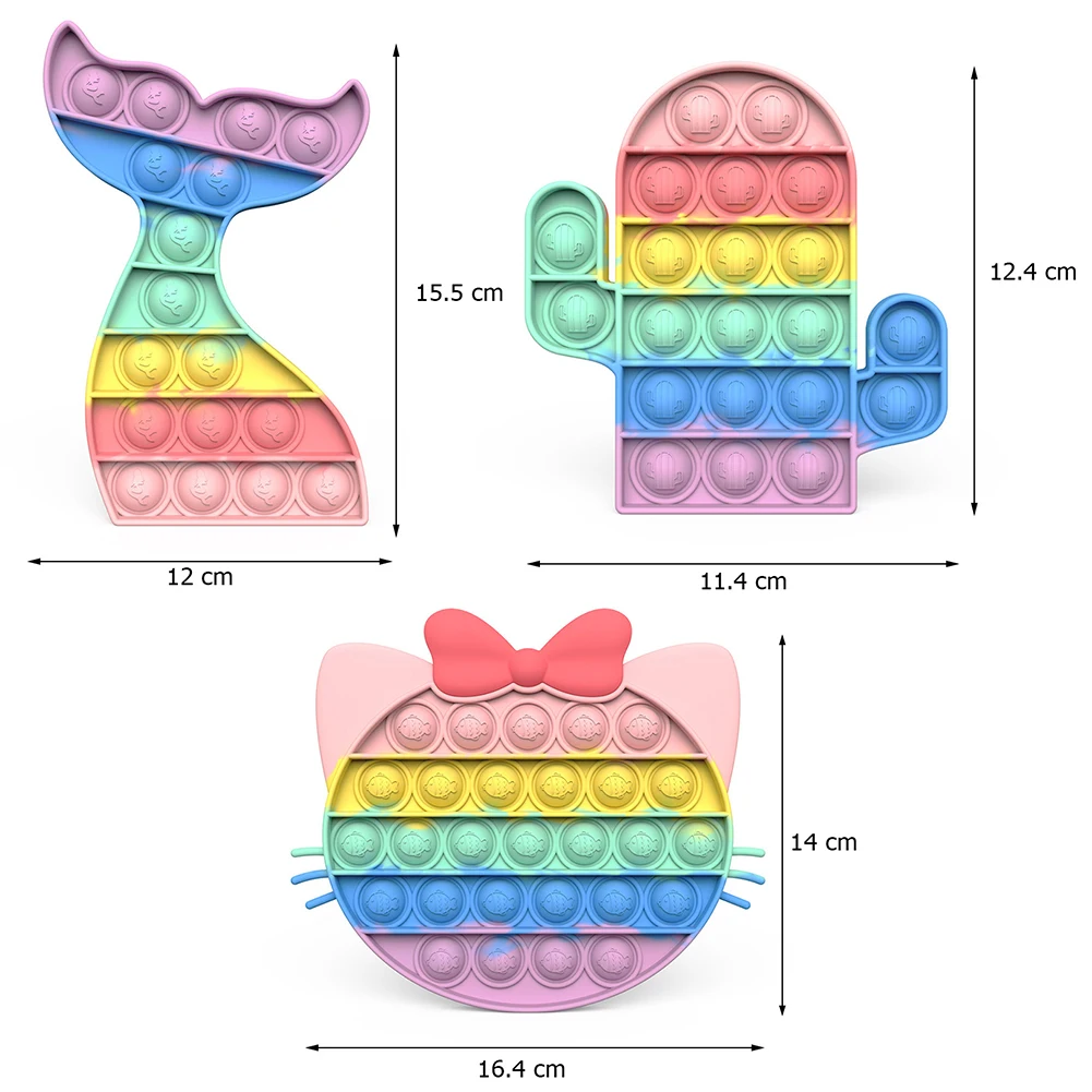 

Cactus Cat Fish Tail Rainbow Push Bubble Toy Silicone Cartoon Push Bubble Fidget Toys Relaxing Stress Relief Toy Rainbow
