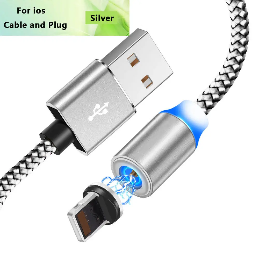 Магнитный Micro-USB кабель для передачи данных для iPhone 11 samsung для быстрой зарядки и передачи данных провод шнур магнит Зарядное устройство Тип usb C 3 м кабель для мобильного телефона - Цвет: For iPhone Silver