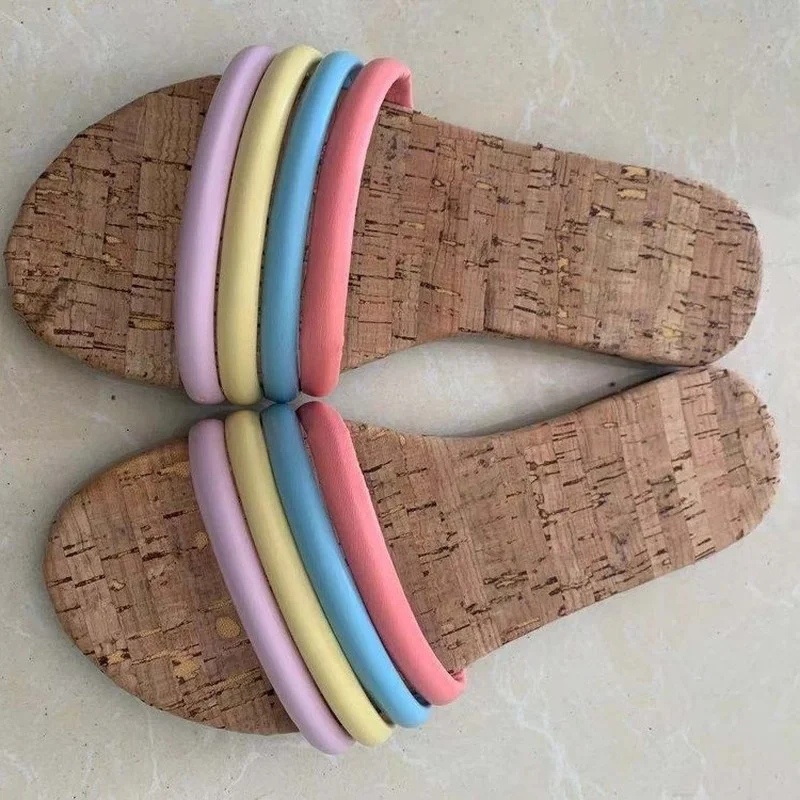 

Casual New Women's Slippers 2021 Fashion Open-toed Color Matching Uppers Trend Flat-bottomed Simple Women's Slippers