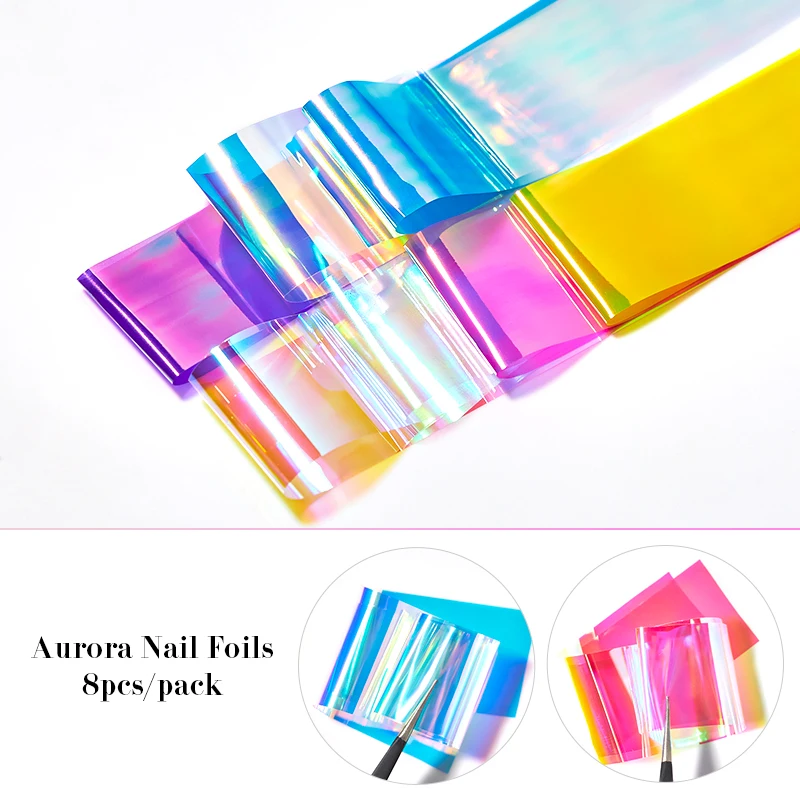 8 шт./пакет Аврора фон для ногтей кубика льда Стекло целлофан Бумага нейл-арта