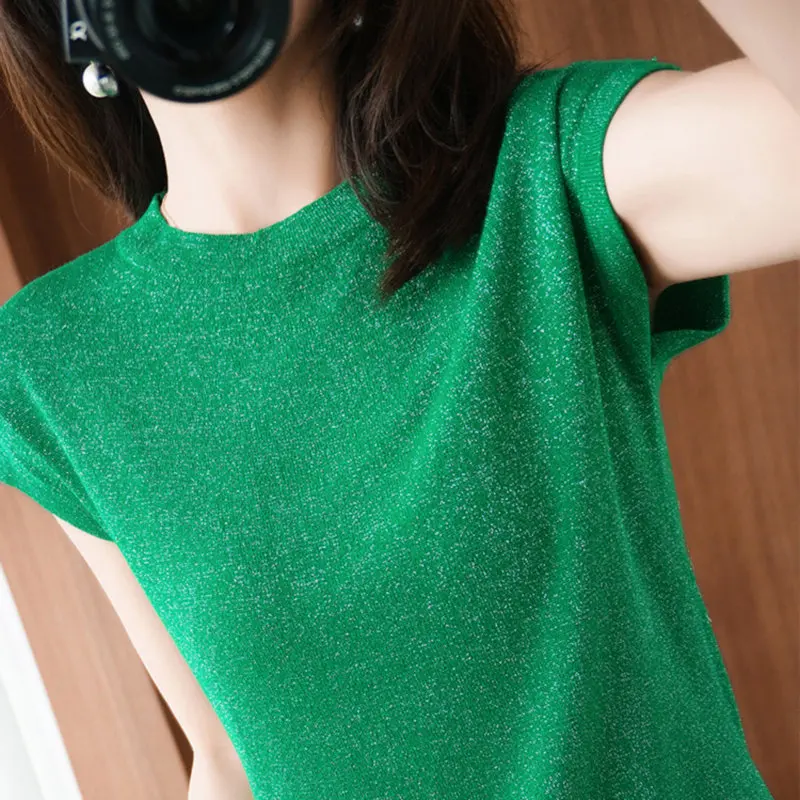 Новые летние вязаный свитер женский свободный джемпер пуловер с короткими