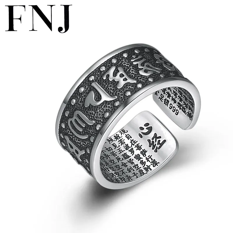 

FNJ 925 Silver Rings Mantra Adjustable Size Open Popular S925 Solid Thai Silver Ring for Women Jewelry Fine Men