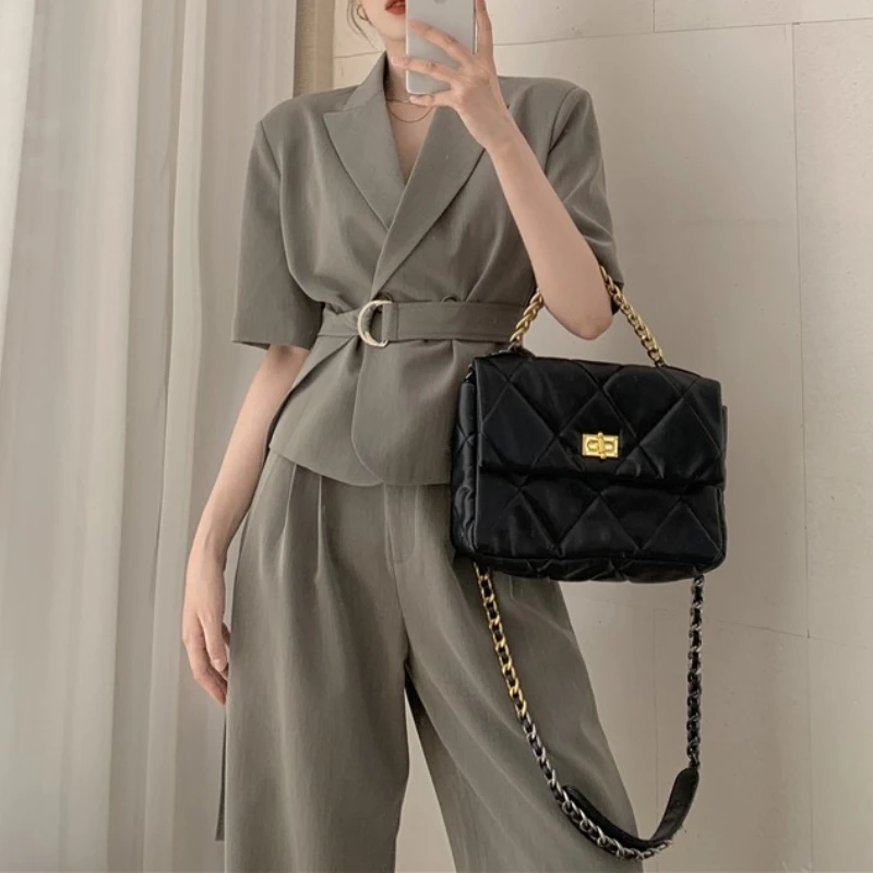 Женский офисный костюм из двух предметов модная куртка с поясом и повседневные