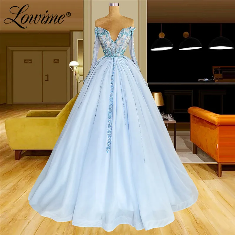 

Женское Пышное вечернее платье Lowime, расшитое бисером, с открытыми плечами и длинными рукавами, платье для выпускного вечера, 2022