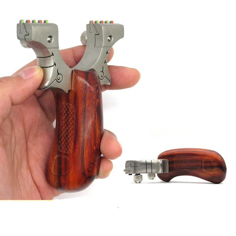 Портативная Рогатка из нержавеющей стали + деревянная ручка с мощной резиновой