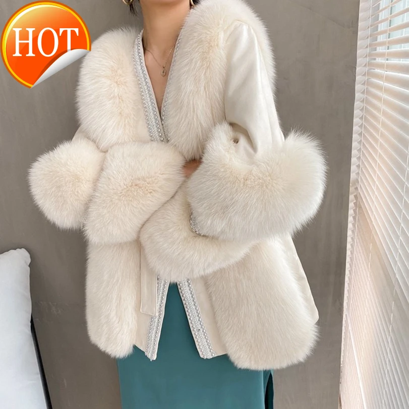 

Pearl Haining fox fur grass coat women autumn young fashion mink fur inner fur one piece coat