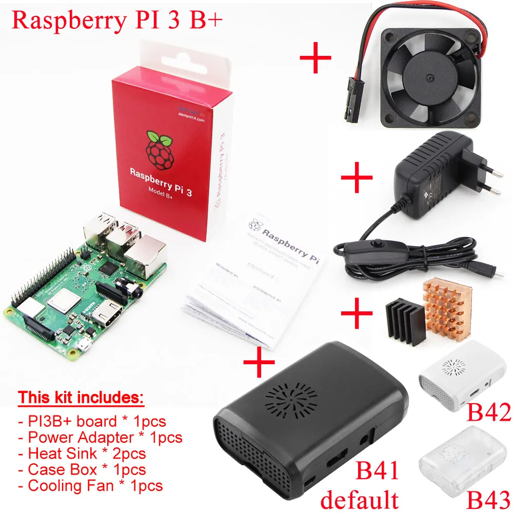 Комплект 1 Raspberry Pi 3 Model B+ плюс плата+ теплоотвод+ адаптер питания источник питания переменного тока. 1Гб LPDDR2 четырехъядерный WiFi и Bluetooth - Комплект: Комплект 1