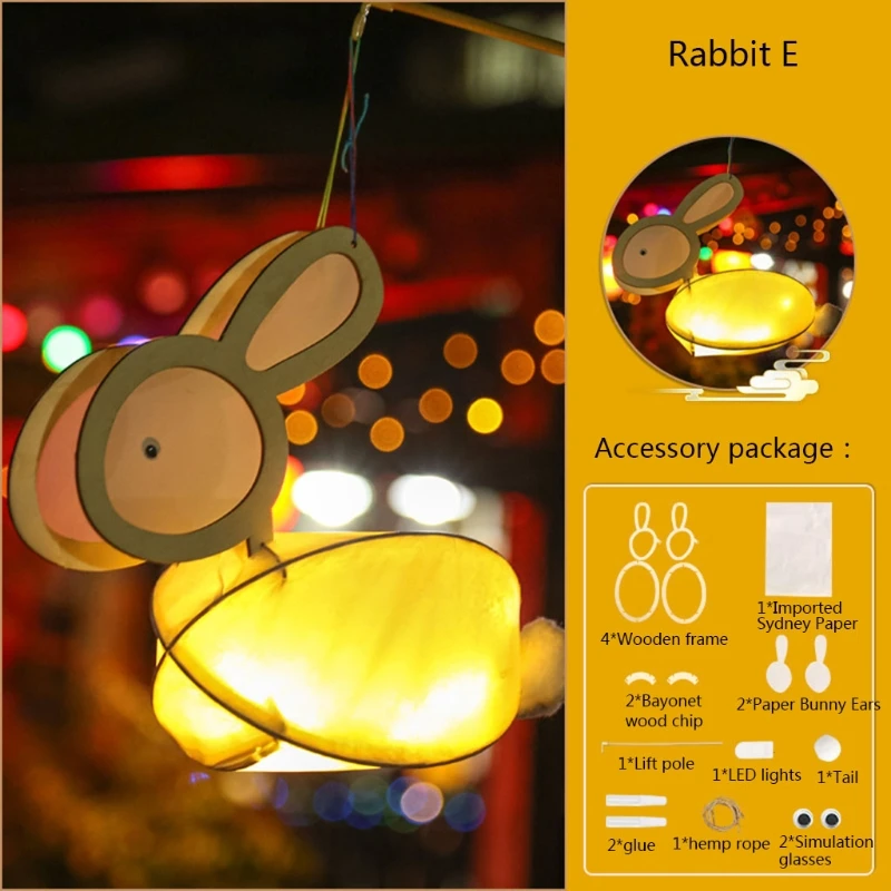 

Mid-Autumn Festival DIY Handmade Wooden Rabbit Hanging Lantern with LED Light