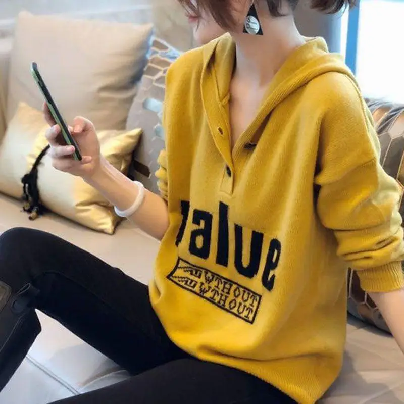 

Core spun yarn knitted sweater women's autumn and winter new knitted sweater women's Hoodie