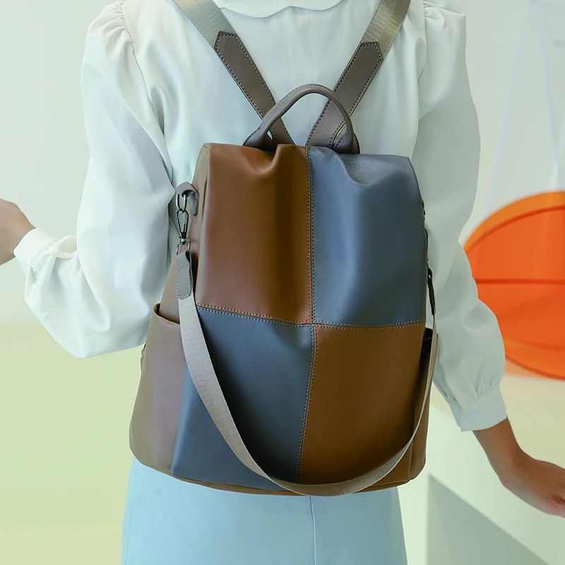 Рюкзак женский составного кроя, классический, водонепроницаемый, с защитой от кражи, сумка через плечо из искусственной кожи