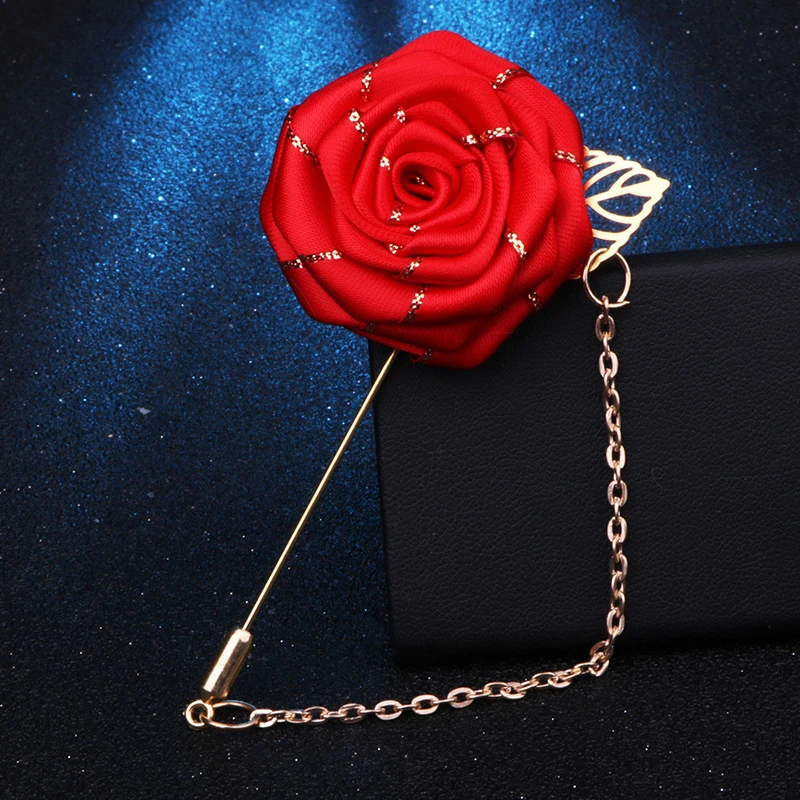 Модная лента цветок розы отворот булавка ткань брошь кисточка цепь броши для