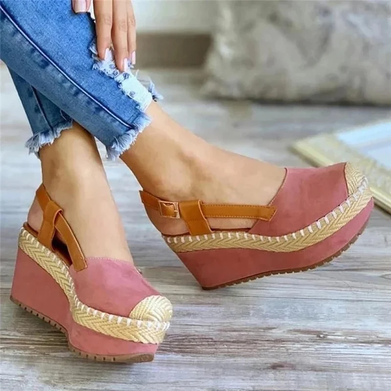 

Hot Women's Wedge Sandals 2021 Summer New Ladies Buckle Belt Straw Woven Platform Flat Shoes Platform Sandals Sandalias De Mujer