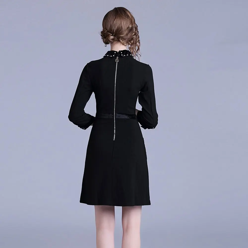 Женское вечернее платье HAMALIEL черное винтажное с рукавом три четверти и отложным