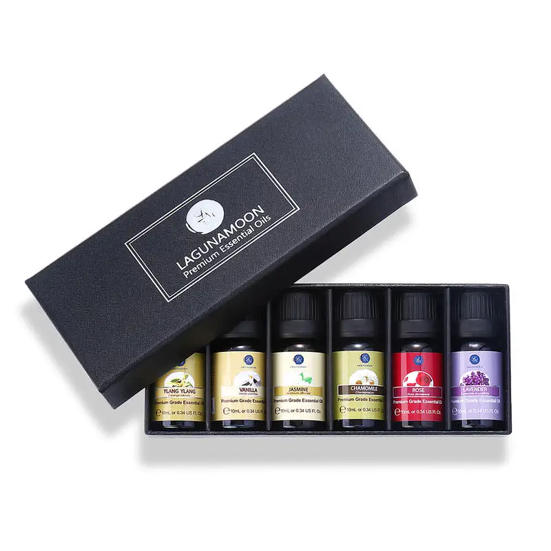LAGUNAMOON 10ML Essential Oils 6pcs Gift Set Citrus Ylang Vanilla Jasmine For Aromatherapy Diffuser Air Freshing Relaxing Relief | Красота и