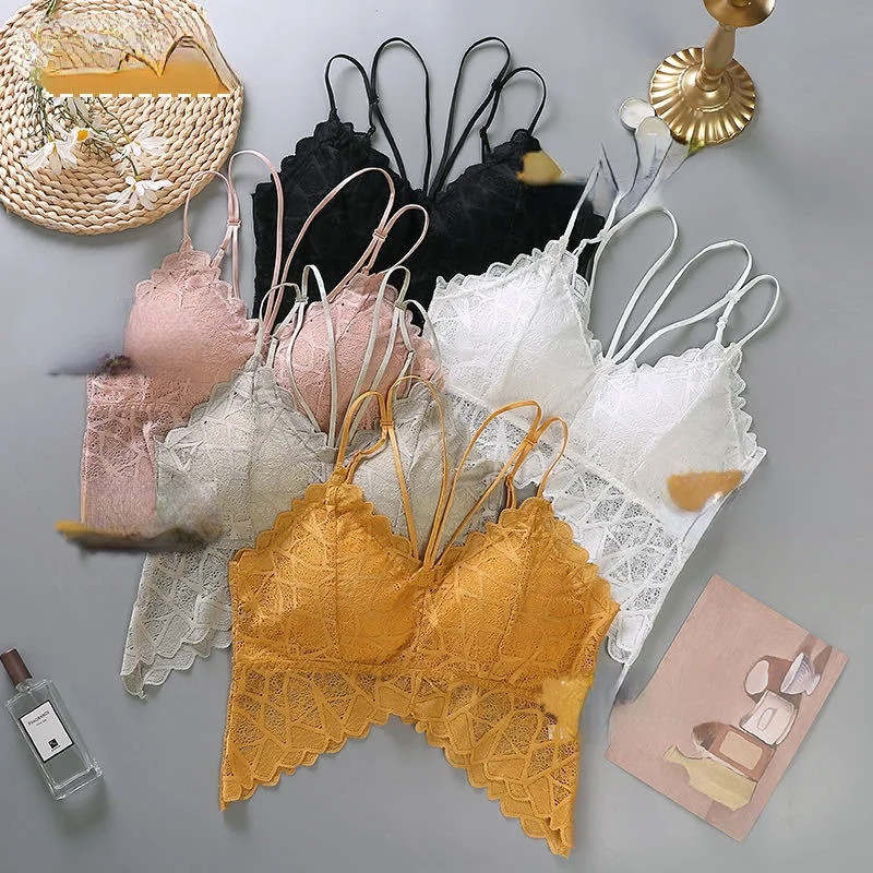 

Summer Sexy Lace Tube Top Women Hollow Out Bralette Thin Chest Girl Bras Seamless Transparent Lingerie French Underwear