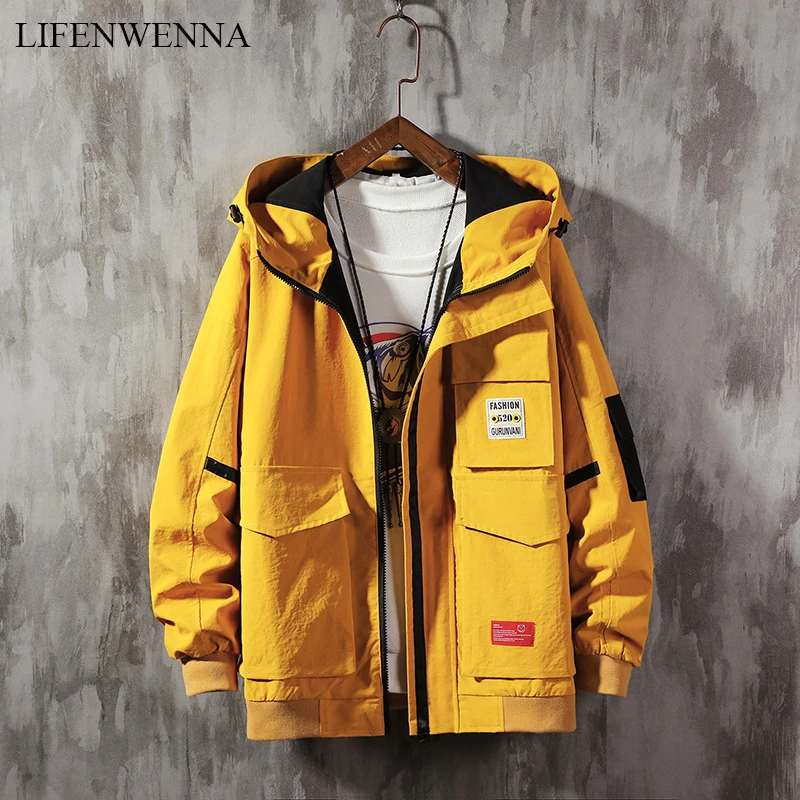 

LIFENWENNA 2021 Осенняя мужская повседневная куртка с капюшоном, мужское модное пальто с карманами, ветровка, пальто, мужская куртка 5XL