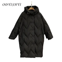 diamond plaid white duck down coats women parkas 2021 new winter hooded padded jacket double breasted casual loose outwear warm