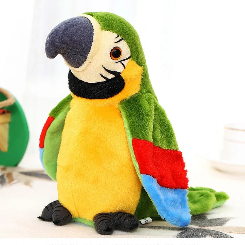 green parrot Калькулятор попугай плюшевые игрушки, забавные говорящие и записывающие повторяют развевающиеся крылья электрическая птица чучела Детская плюшевая игрушка - Цвет: green parrot