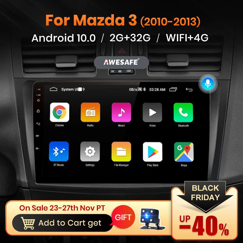 Автомагнитола AWESAFE PX9 для Mazda 3 2010 2013 мультимедийный видеоплеер на Android 10 2 Гб ОЗУ 32