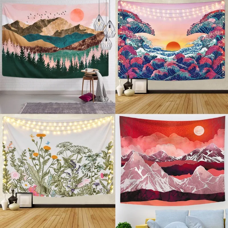 Гобелен с принтом закат хилл гобелен для дома гостиной спальни настенный фон