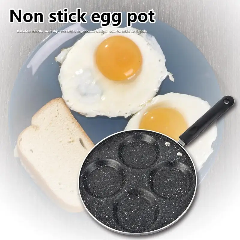 Сковорода с 4 отверстиями антипригарным покрытием ручка бакелита для яиц омлета