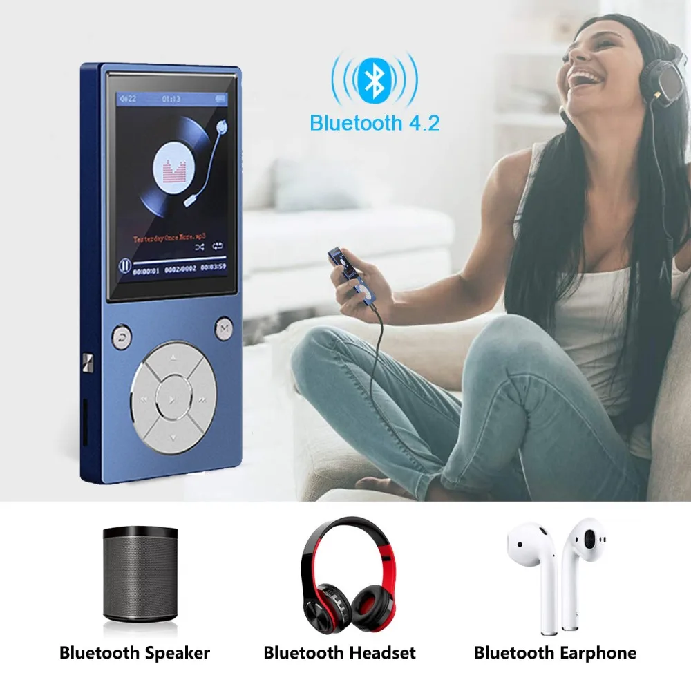 Mp3-плеер с Bluetooth, встроенный динамик, металлический музыкальный плеер без потерь с fm-радио, электронная книга для Walkman с поддержкой tf-карты до 128 ГБ