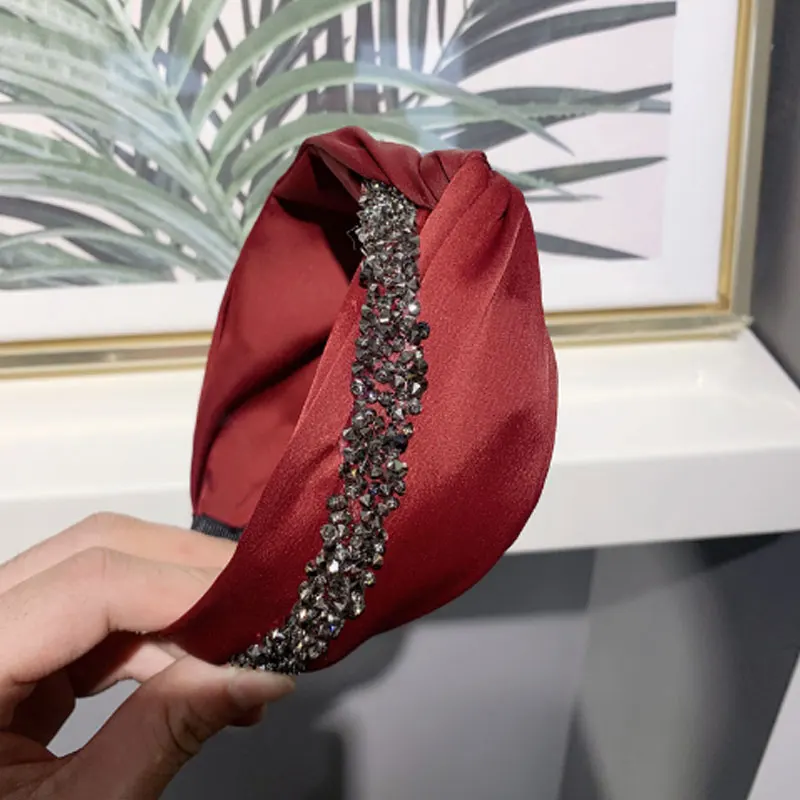 

Luxurious Rhinestone Headbands Solid Color Headband Satin Hair Hoop Twisted Crystal Head Hoop Women Girls Hair Accessories