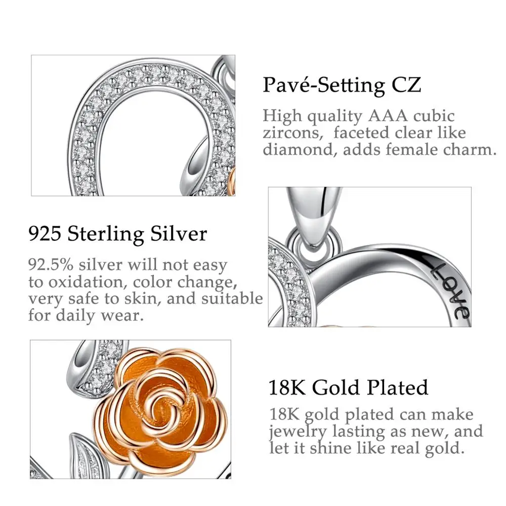 

Eudora 925 sterling silver Champagne gold rose Pendant Necklace with AAA Cubic Zirconia Fashion Flower Jewelry For Women D463-2