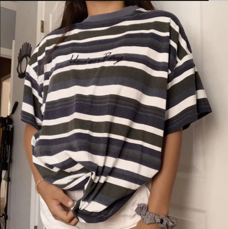 

Женская Винтажная футболка в полоску, с коротким рукавом