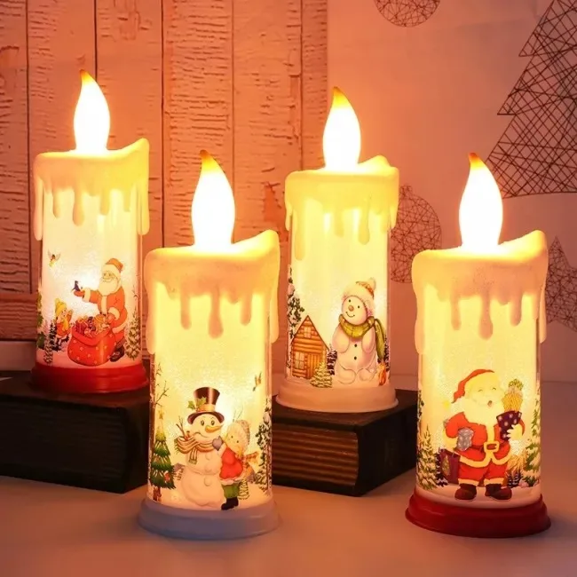 

2022 New Year Flameless Candles Flickering Led Candles Light Christmas Decorations With Santa Claus Snowman For Indoor Outdoor