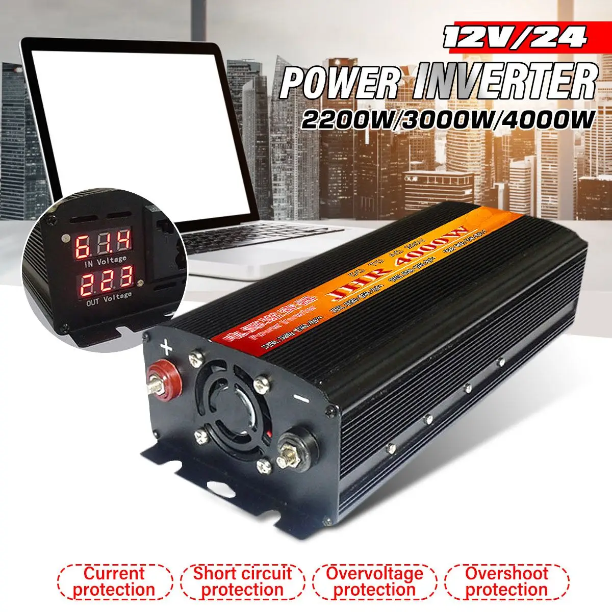 

3000/4000W Car Inverter 12V/24V 220V Voltage transformer Modified Sine Wave Power Inverter DC12V to 220V Converter+2 LED Display