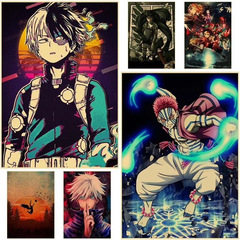

Japanese Anime Volleyball Boy Haikyuu Poster Demon Slayer Cartoon Posters Fans Collection DIY Game Room Bar Decor Pictures Gift