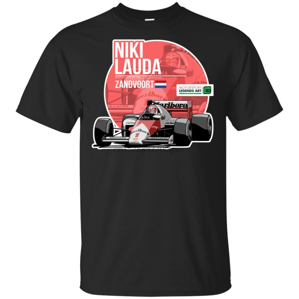 Футболка хлопковая чёрная для мужчин и женщин Zandvoort Tribute Nikon Lauda 1985|Мужские