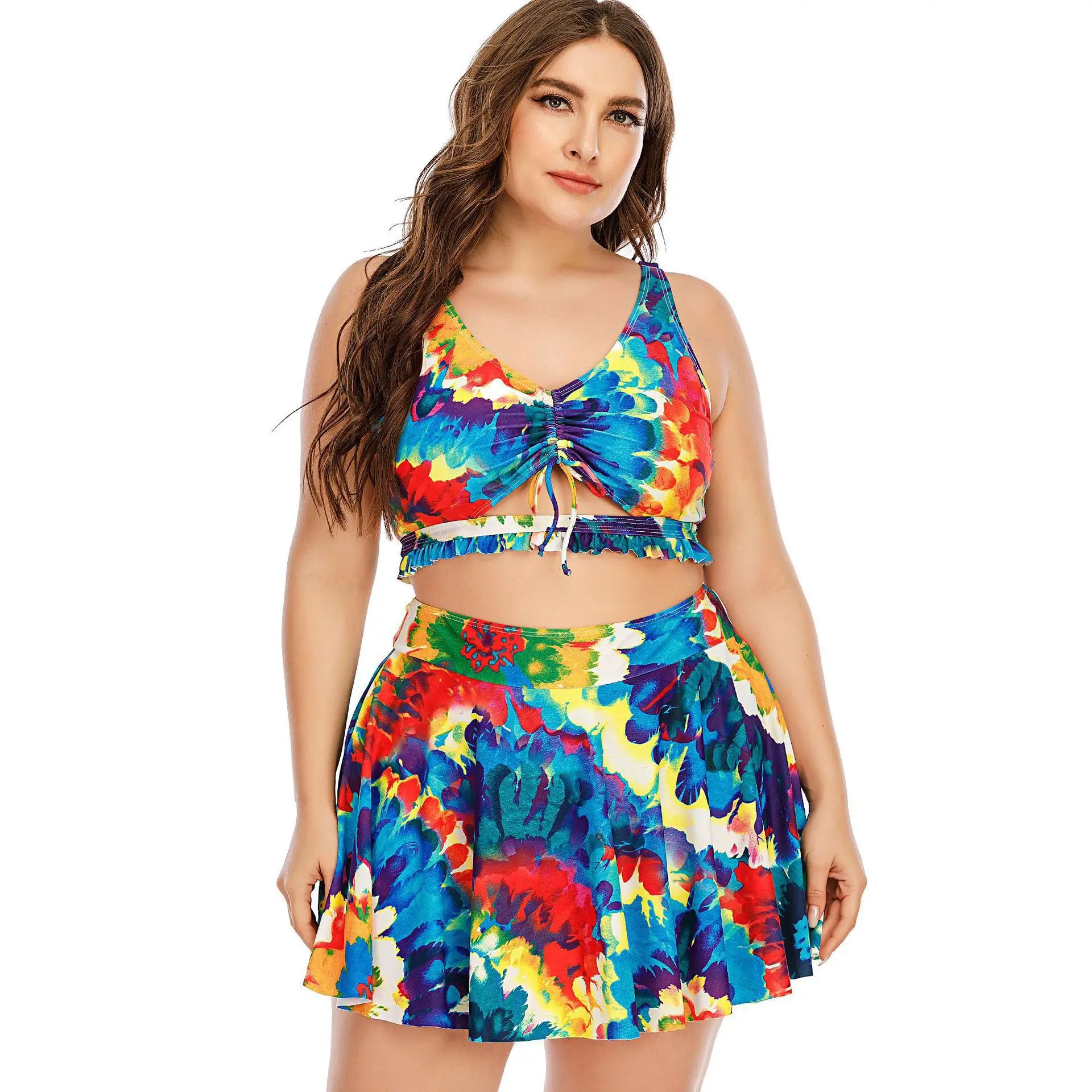 

New 2021 Swimsuit L XL 2XL 3XL 4XL 5XL Big Cup Large Size Two Piece Women Swimwear Backless Young Girl Beachwear Skirt