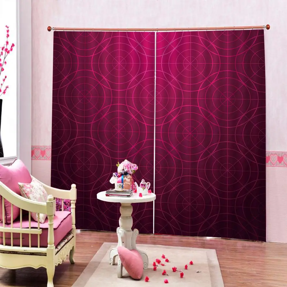 

Customized 3D Curtains Wavy Lines Circles Abstract Geometric on Red Background Curtain For Living room bedroom Drapes Decor