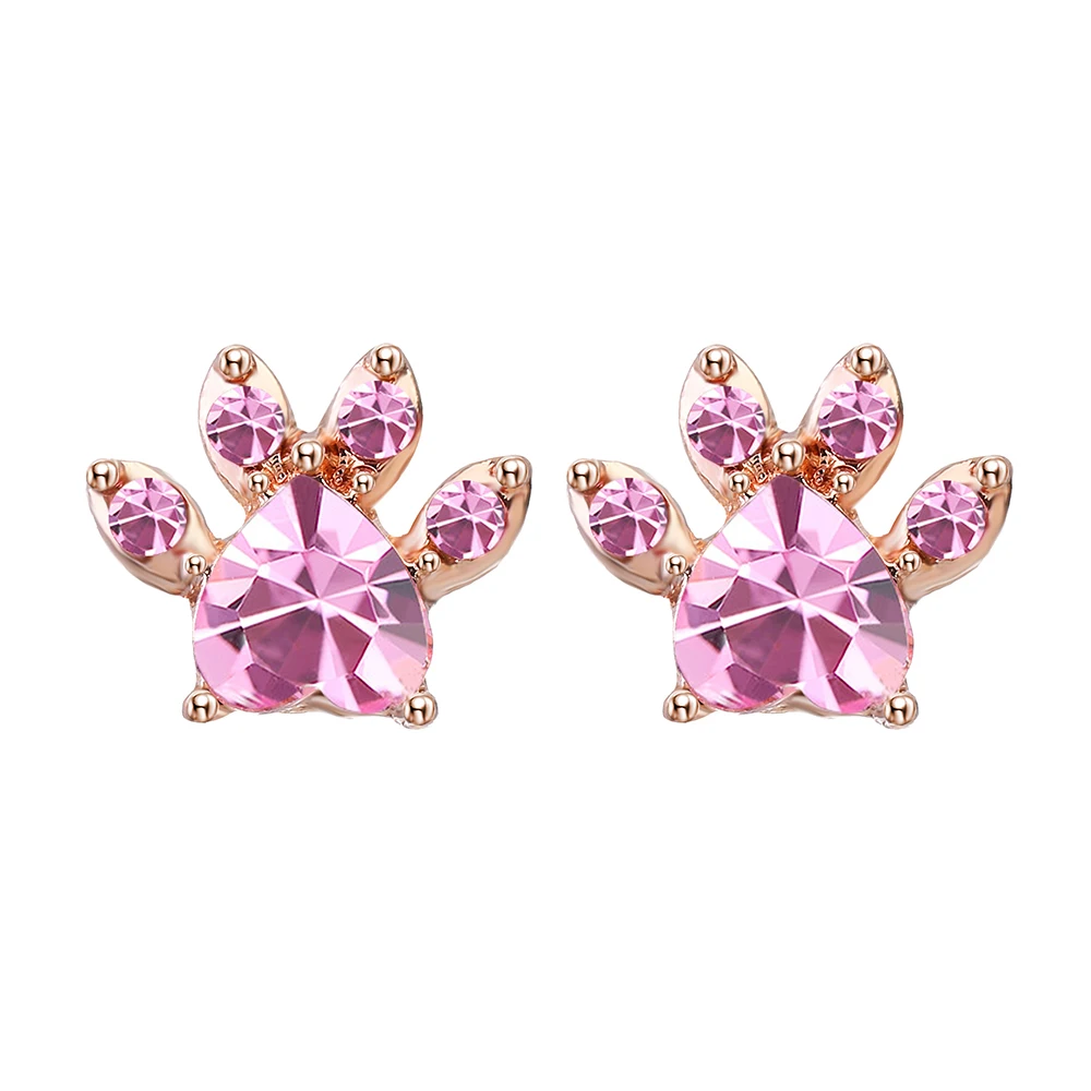 RU Блестящий Сердце Циркон кристалл серьги гвоздики из розового золота Цвет Кошка