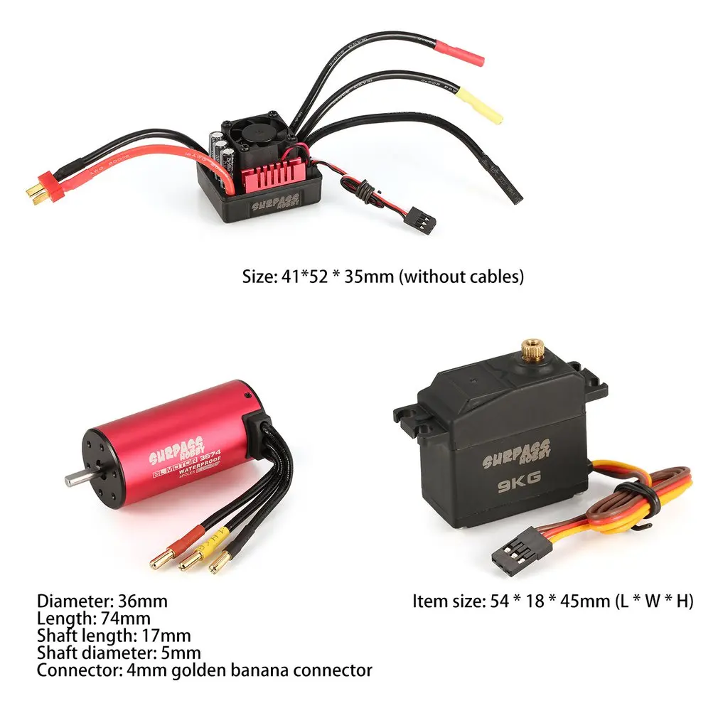 

Hot SURPASSHOBBY S3674 2250KV Brushless Motor S-80A ESC with 9.0kg HV Servo Upgrade Brushless Combo Set for 1/8 RC Car Truck Toy