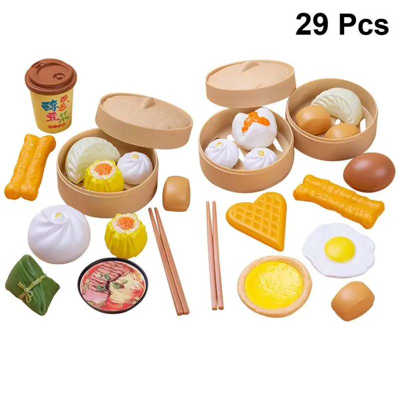 

46pcs/1 Set Creative Kid Cooking Toys Chinese Breakfast Funny Fake Steamed Buns Steamer Toys Kitchen Toys For Girl Boy