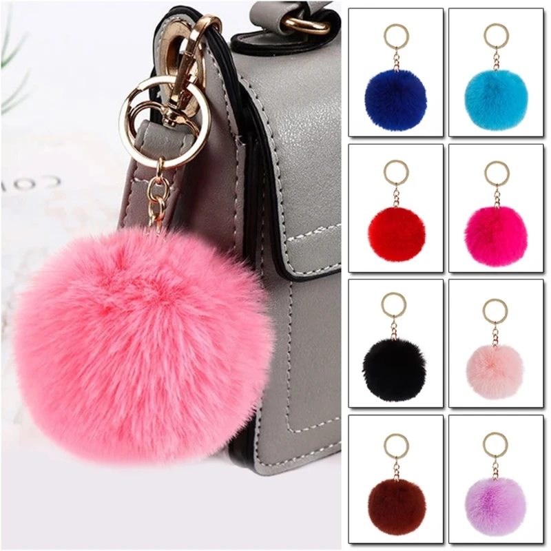 

1Pc 3 Inch Fluffy Plush Pom Pom Keychain Faux Fur Pompoms Ball Pendant Charm Key Ring Women Girls Hat Shoes Jewelry Bag Accessor