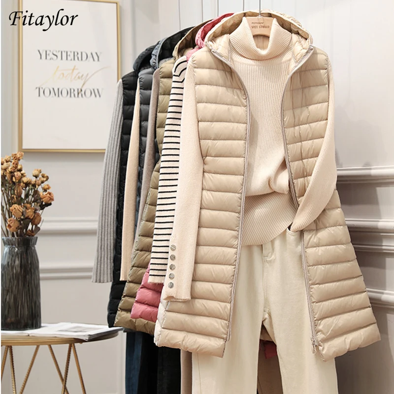 Fitaylor Зимний новый женский ультра-светильник на белом утином пуху куртка молнии
