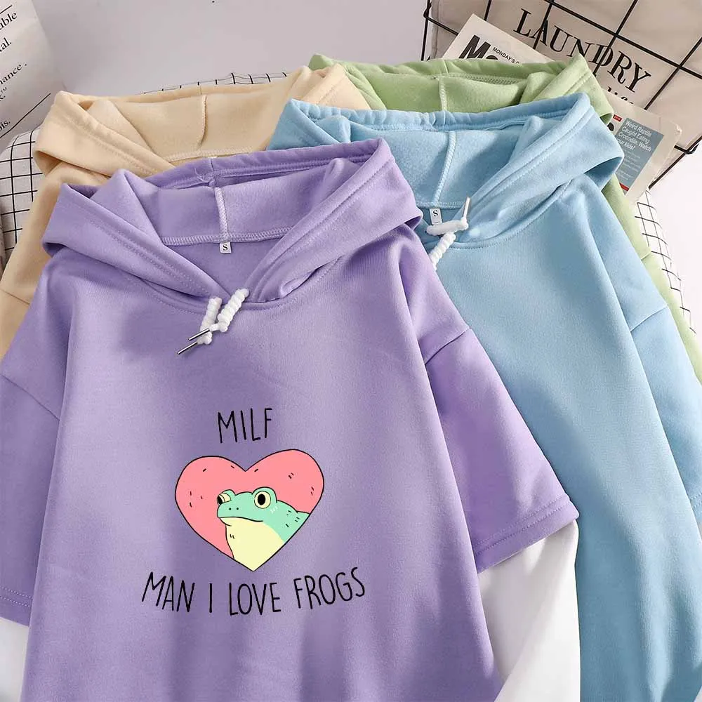 

Кавайная лягушка, забавный мультфильм Harajuku, эстетические толстовки, женская зимняя теплая толстовка с милым аниме Ullzang, Повседневная Женская толстовка с графическим принтом