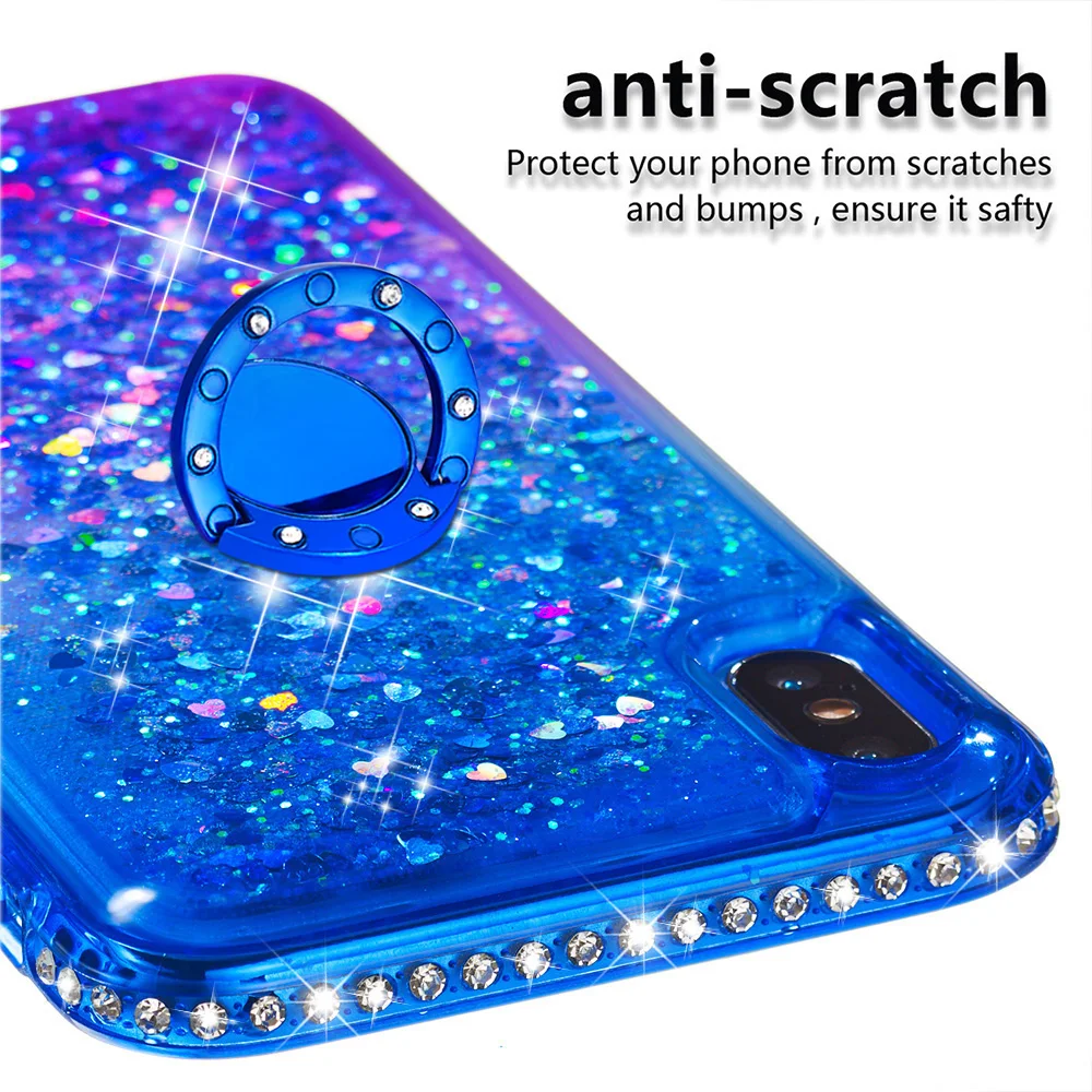 For iPhone 6 6S 7 8 Plus X XR XS Max Gradient Quicksand Series Glitter Protective Case With Ring Holder TPU Bumper Cushion Cover |