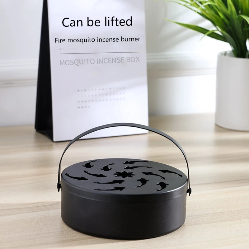 

34YB Retro Wrought Iron Hollow Mosquitoes Coil Holder Portable Incense Burner Holder Sandalwood Mosquitoes Repellent Burning