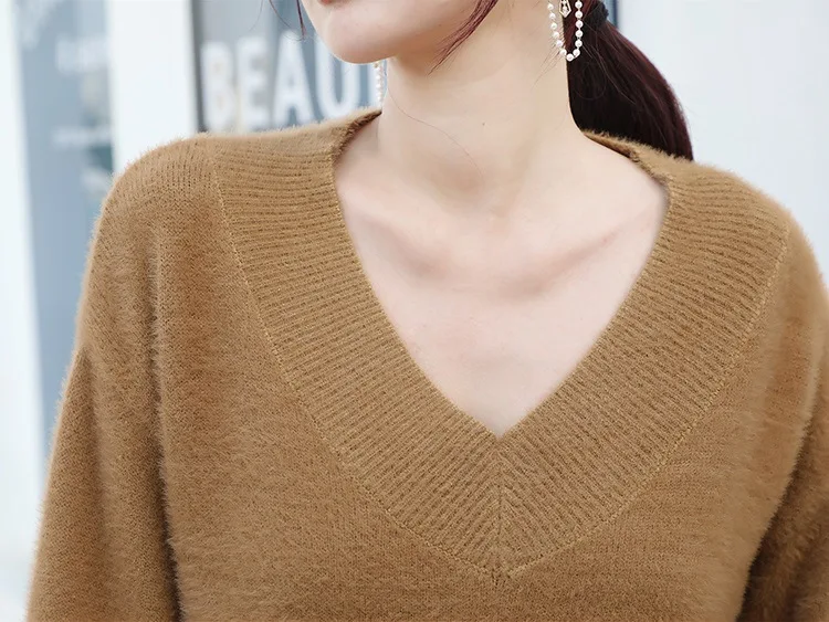 

New 2021 V Neck Long Sleeve Sweater Dress Women Autumn Winter Loose Tunic Knitted Casual Clothes Above Knee Mini Solid Dresses