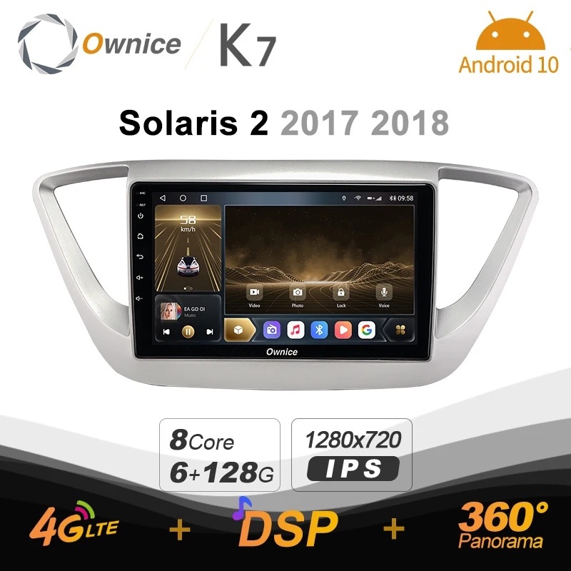 

K7 Ownice 6G Ram 128G Rom Android 10.0 Car radio setero for Hyundai Solaris 2 2017 2018 Auto Audio 360 Panorama Optical 5G Wifi