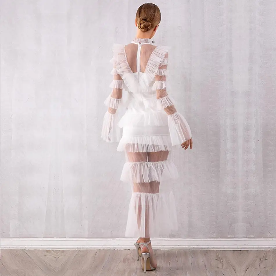 Новые осенние вечерние платья знаменитостей женское платье из белой сетки с