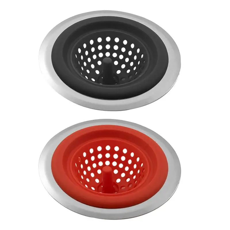 

2pcs Kitchen Sink Strainer Stainless Steel And Silicone Drainers (Random Color)